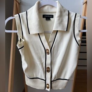 Elegant Cream Crop Cardigan with Black Trim